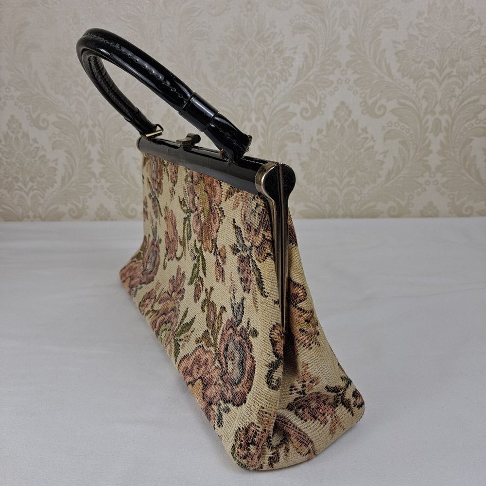 Dover 1950's Needlepoint Tapestry Frame Handbag Patent Top Handle Top Clasp Vtg - Picture 7 of 14